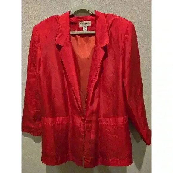 Carol Horn Workshop Women's Red Silk Blazer Size L Business Holiday - Picture 1 of 8
